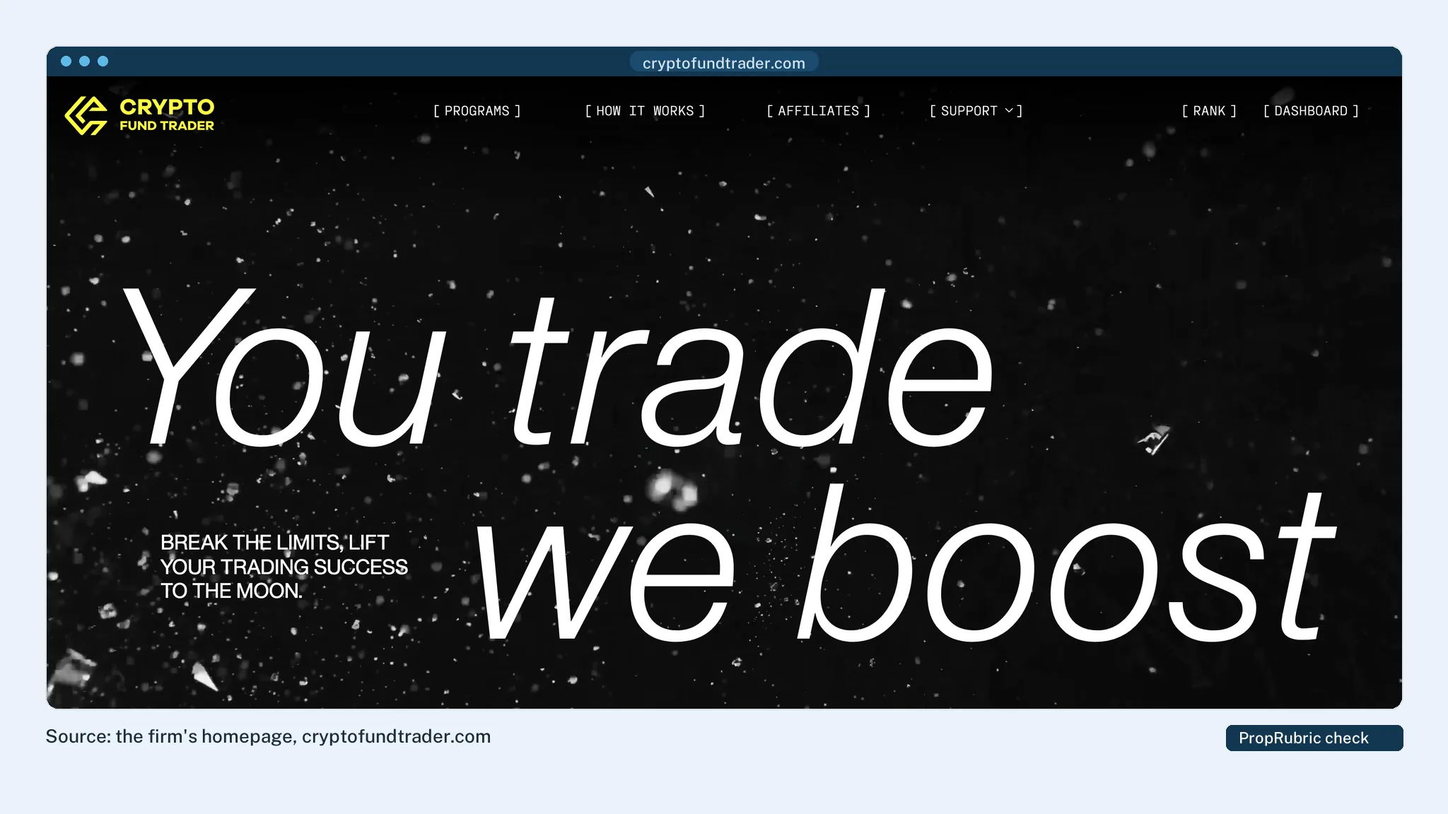 Crypto Fund Trader's homepage at PropRubric's last check