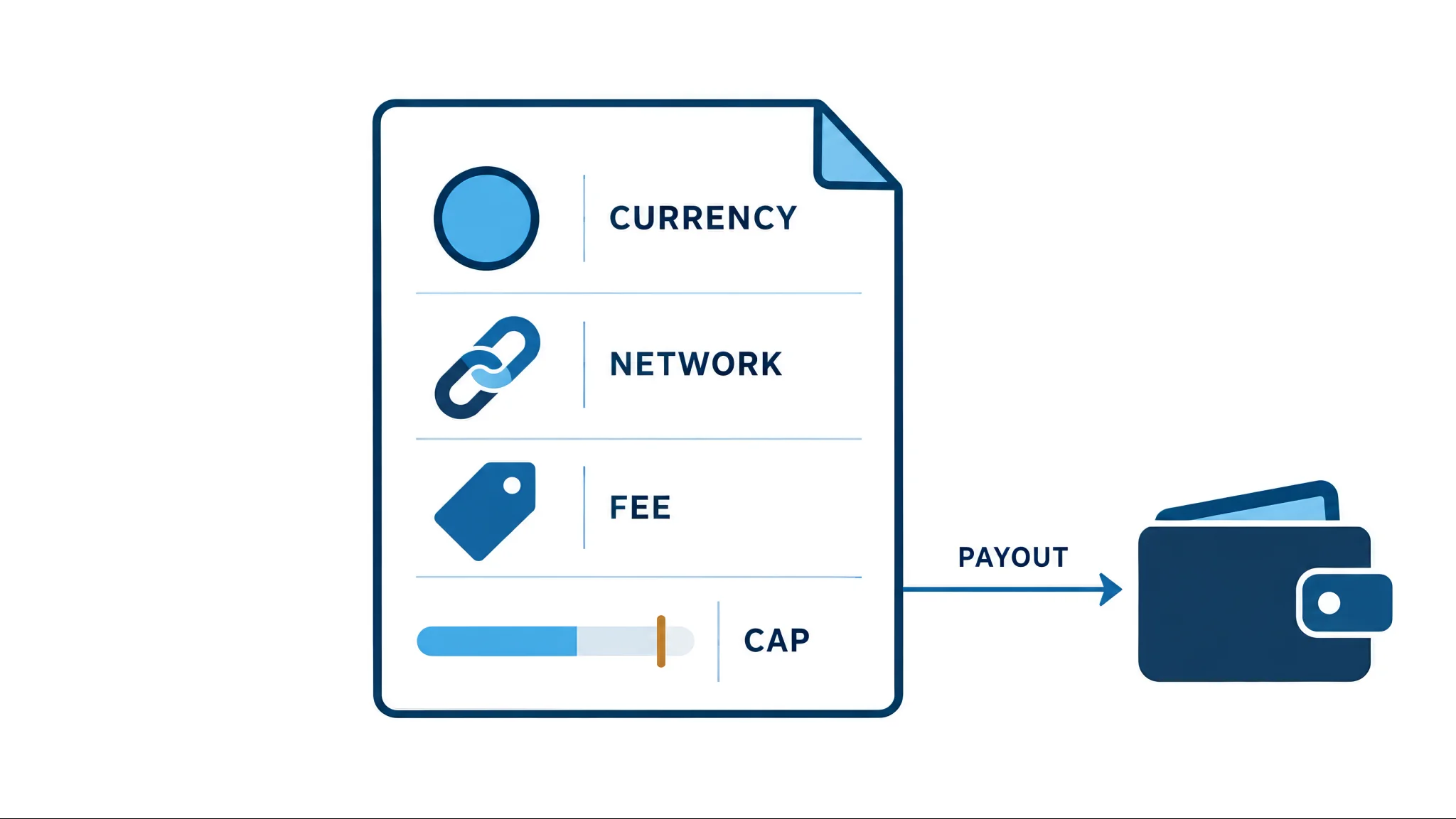 Crypto payout terms by prop firm: currency, network, fee and cap
