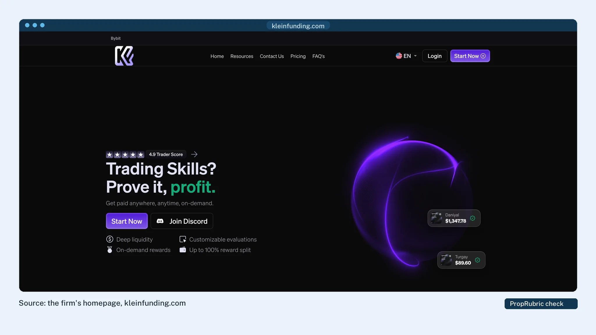Klein Funding's homepage at PropRubric's last check