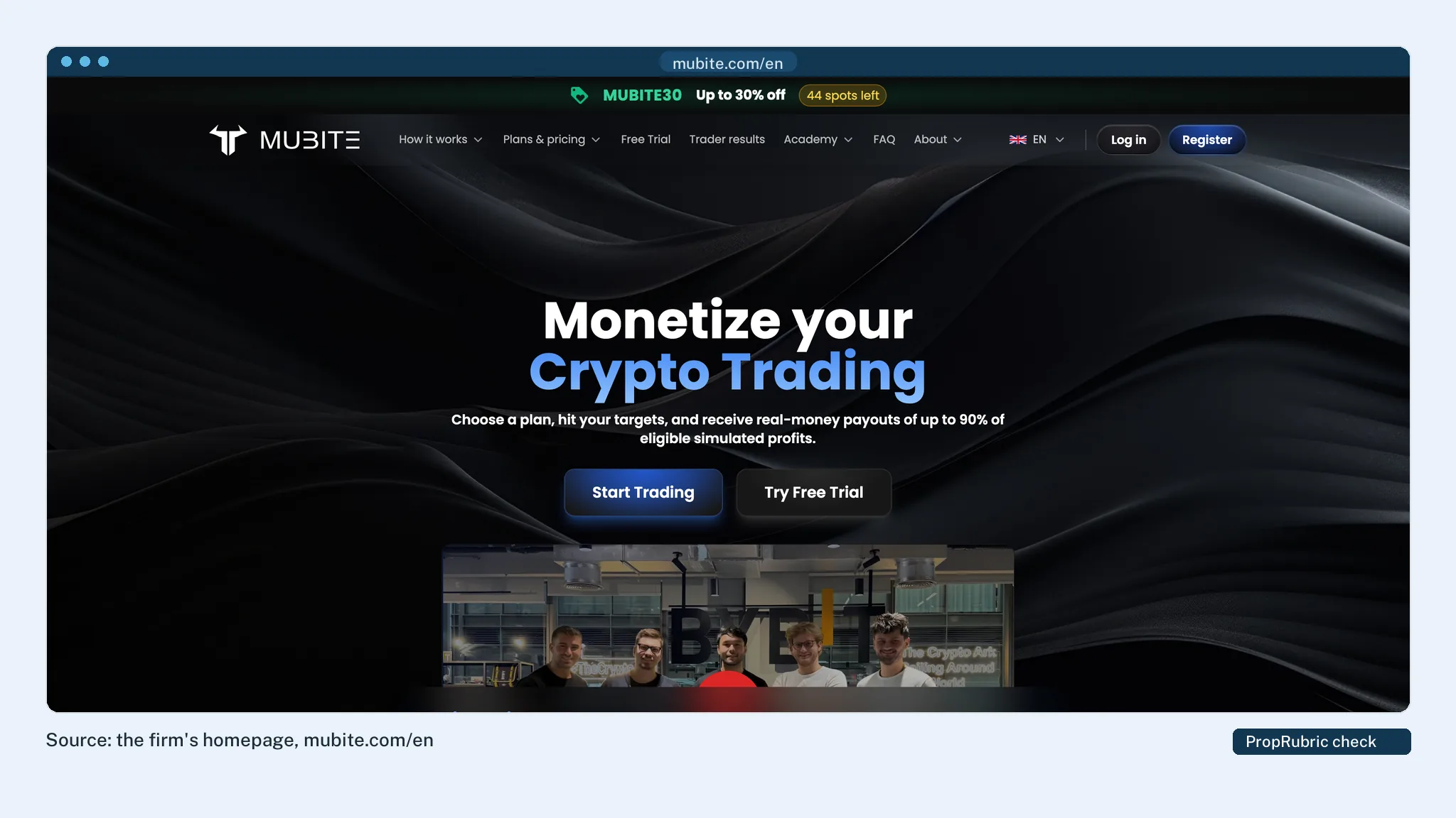 Mubite's homepage at PropRubric's last check