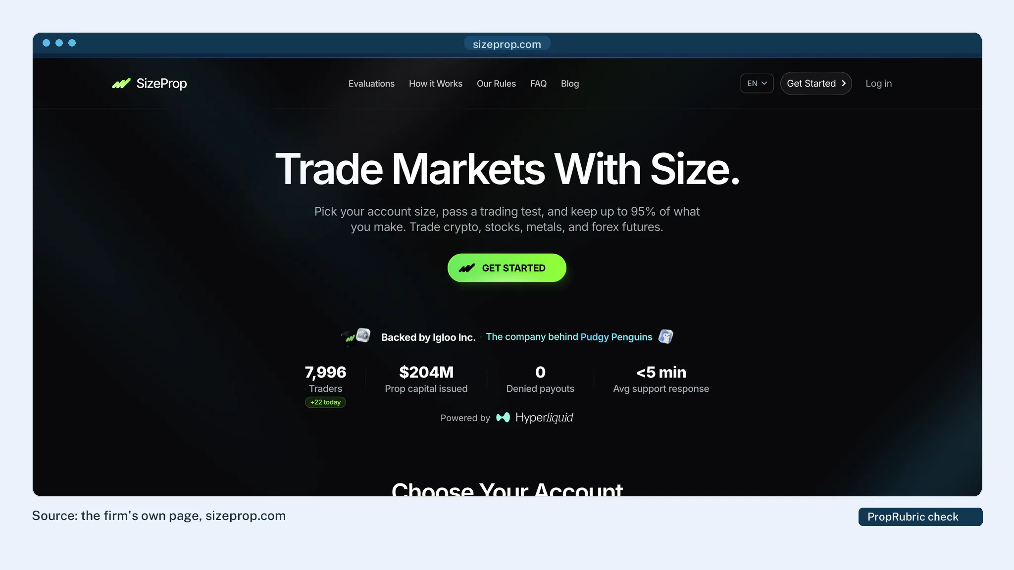 SizeProp perpetual futures accounts on Hyperliquid
